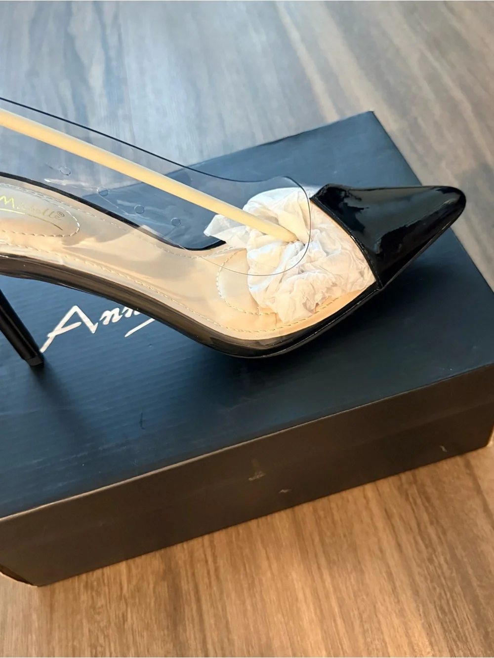 Anne Michelle Black Patent Pointed Toe Clear Panel Stiletto